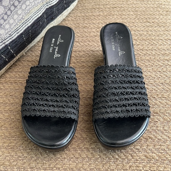 Mila Paoli Wedge Slides Black Italian Sandals - Picture 2 of 4